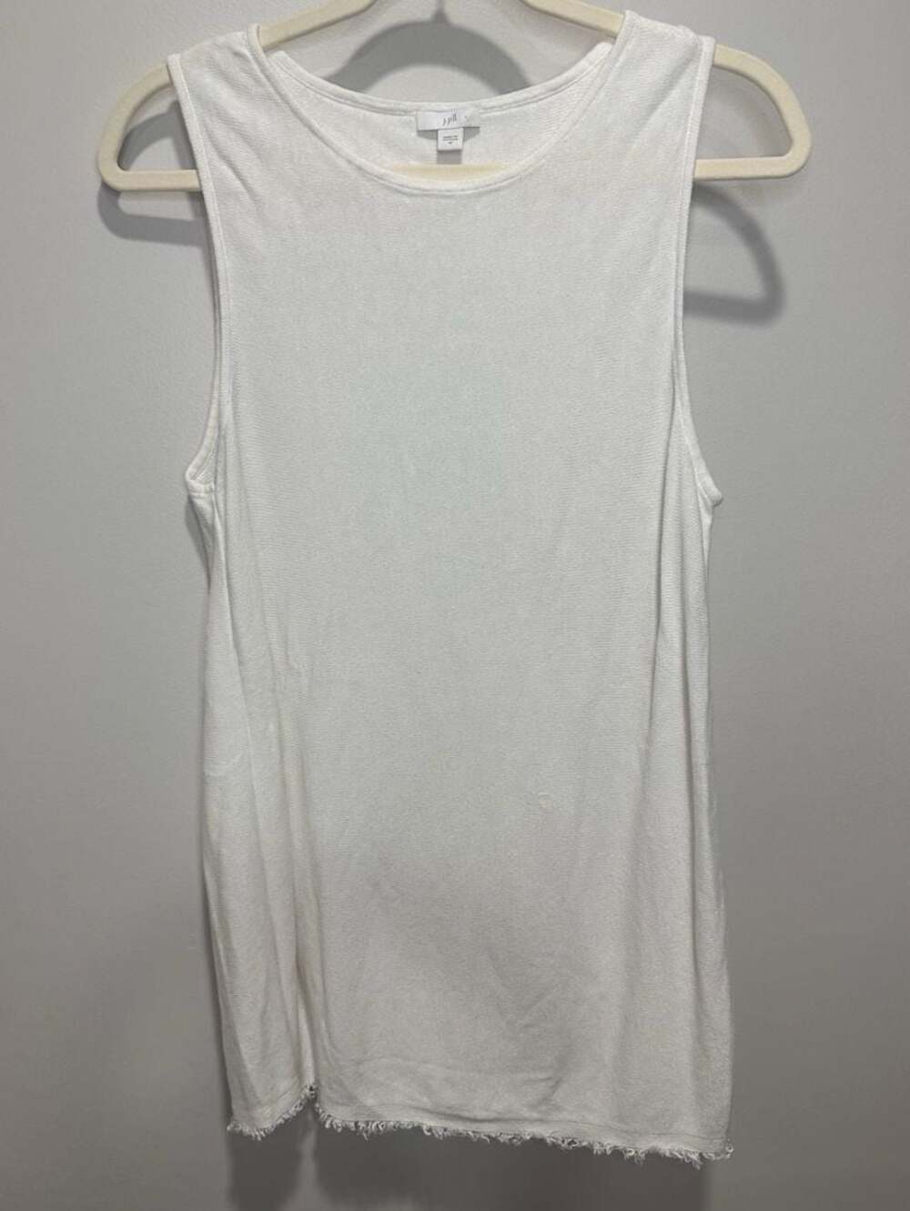 J.Jill White Linen-Rayon Sleeveless Tank Top with Frayed Hem, Sz M